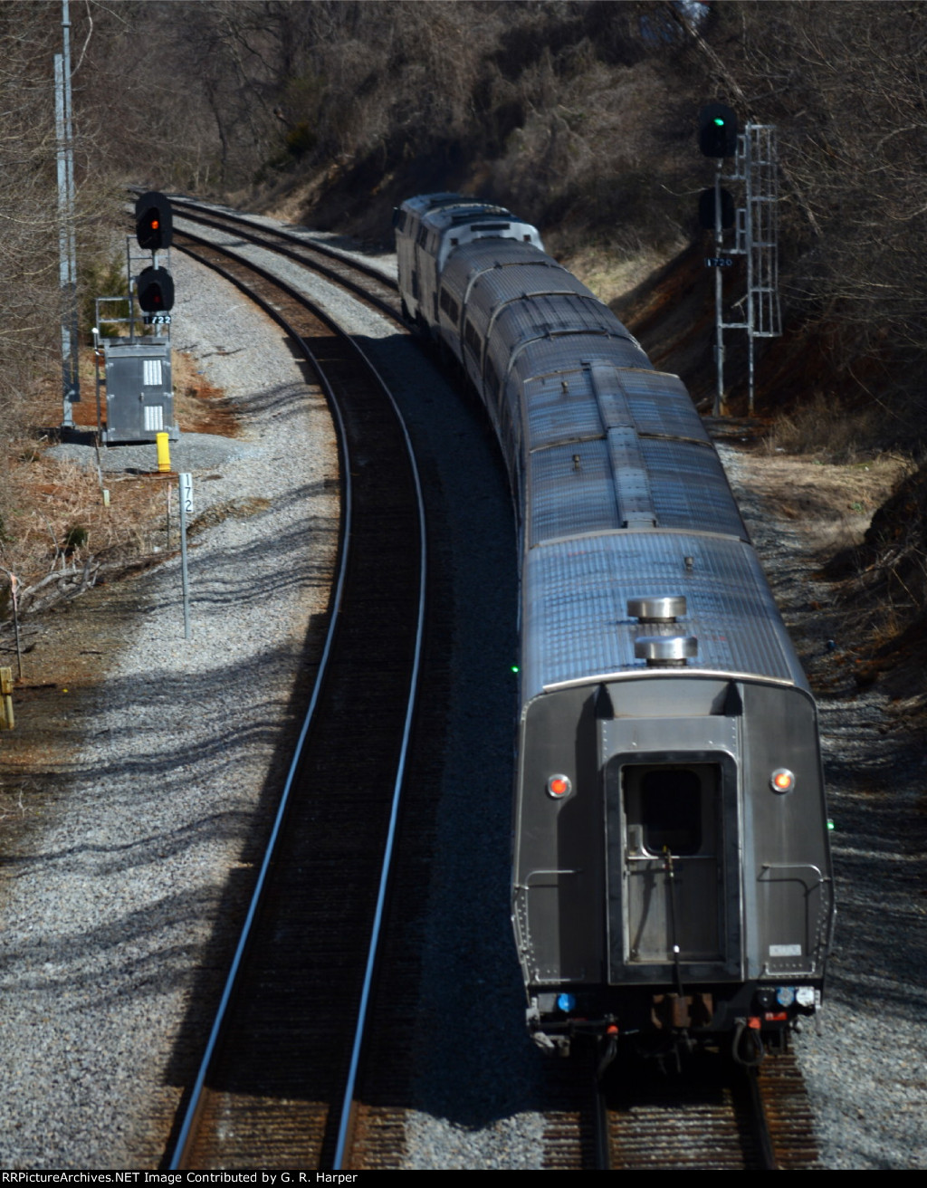 Amtrak #20 passes the Blackwater Creek signal soon after its departure from Lynchburg.